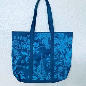 Lancome Blue Floral Eiffel Tower Canvas Tote Bag